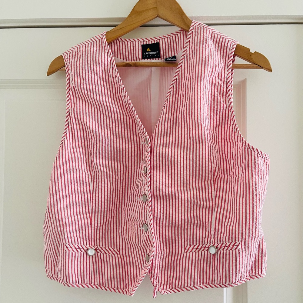 Liz Claiborne Pink and White Striped Vest